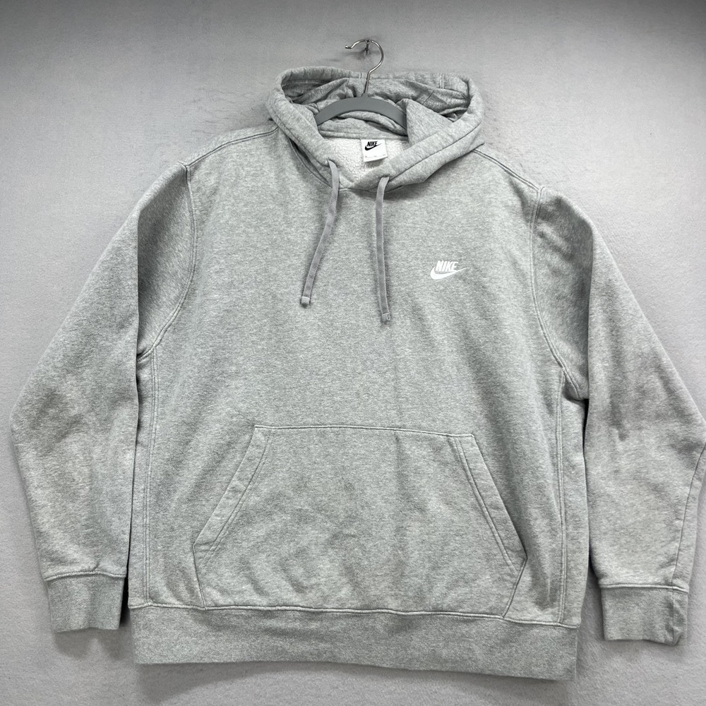 Nike Hoodie Mens Extra Large XL Gray Fleece Pullover Sweatshirt Club Swoosh
